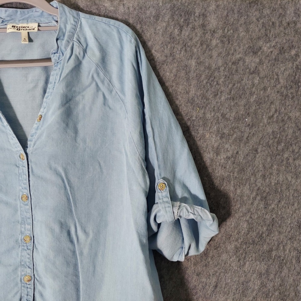 Hester & Orchard Button Up Tunic Women S Blue Sharkbite Frayed Hem‎ Distressed - Picture 3 of 12